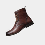 Rounded Cap Toe Leather Ankle Boots with Lace-Up Front for Men - View 4