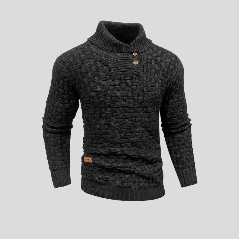 Shawl Collar Basketweave Knit Sweater with Buttons for Men