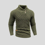 Shawl Collar Basketweave Knit Sweater with Buttons for Men - Green
