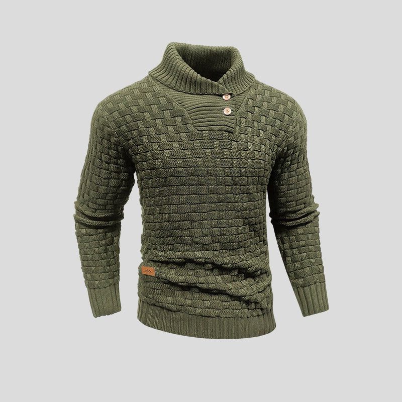 Shawl Collar Basketweave Knit Sweater with Buttons for Men - Green