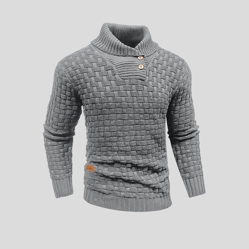 Shawl Collar Basketweave Knit Sweater with Buttons for Men - Gray