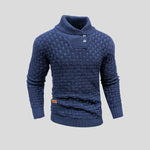 Shawl Collar Basketweave Knit Sweater with Buttons for Men - Blue