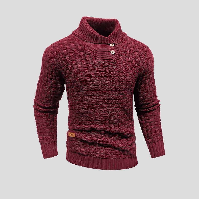 Shawl Collar Basketweave Knit Sweater with Buttons for Men - Red