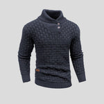 Shawl Collar Basketweave Knit Sweater with Buttons for Men - Carbon