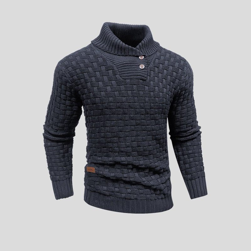 Shawl Collar Basketweave Knit Sweater with Buttons for Men - Carbon