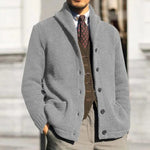 Shawl Collar Button-Up Knit Cardigan with Pockets for Men - Gray