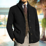 Shawl Collar Button-Up Knit Cardigan with Pockets for Men - Black