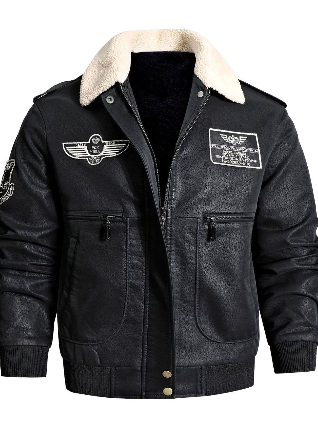 Sherpa Collar Faux Leather Bomber Jacket for Men
