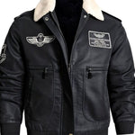 Sherpa Collar Faux Leather Bomber Jacket for Men