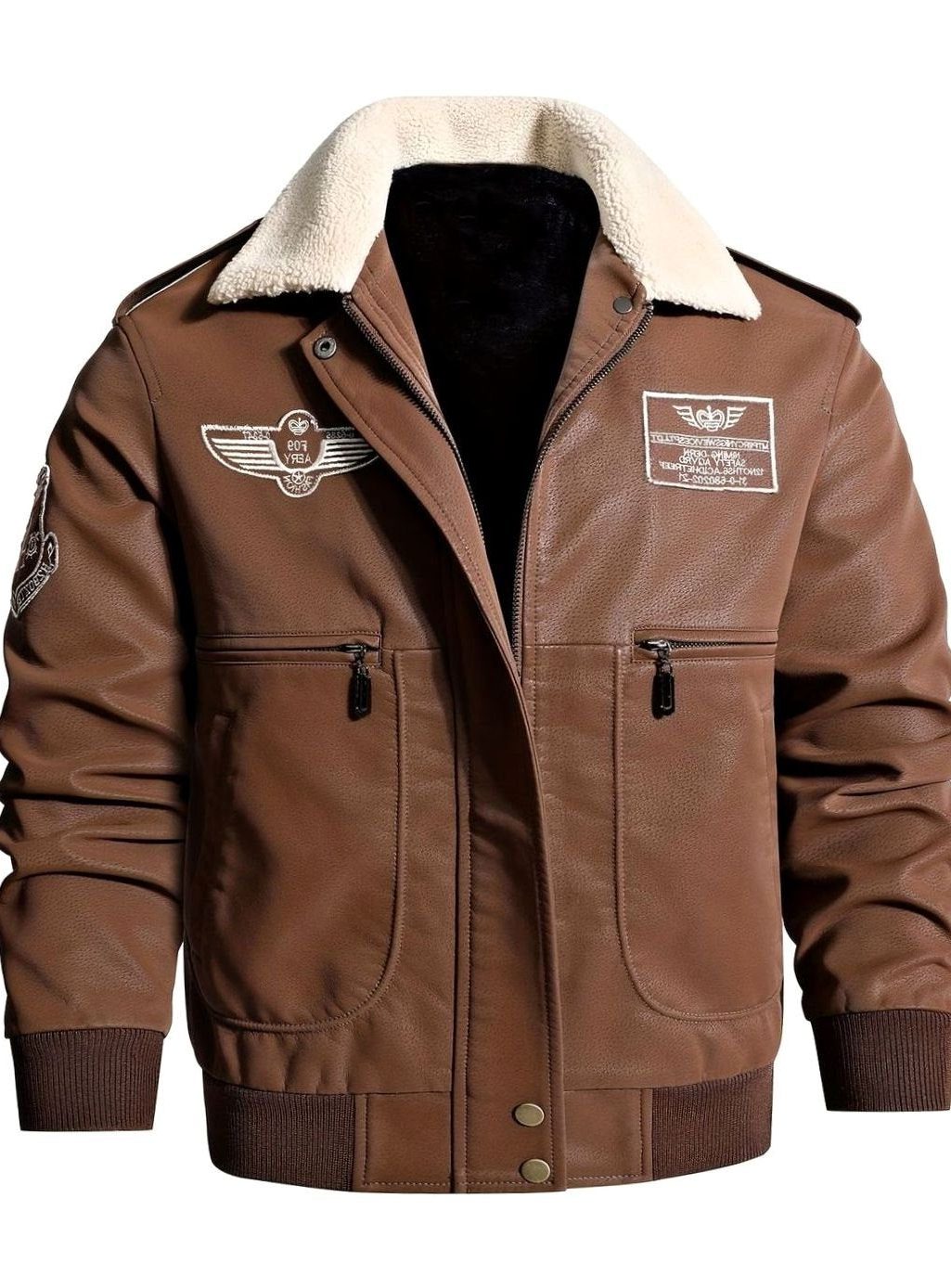 Sherpa Collar Faux Leather Bomber Jacket for Men - View 12