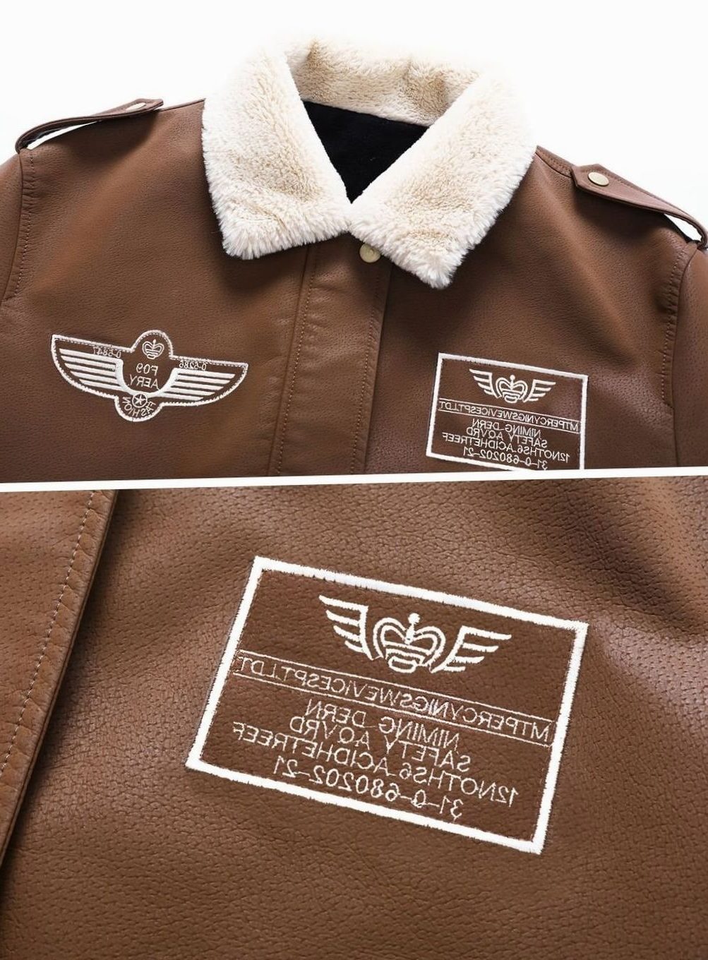 Sherpa Collar Faux Leather Bomber Jacket for Men - View 13