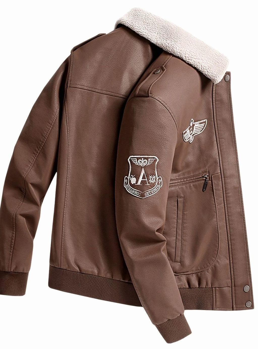 Sherpa Collar Faux Leather Bomber Jacket for Men - View 14