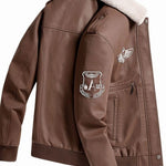 Sherpa Collar Faux Leather Bomber Jacket for Men - View 14
