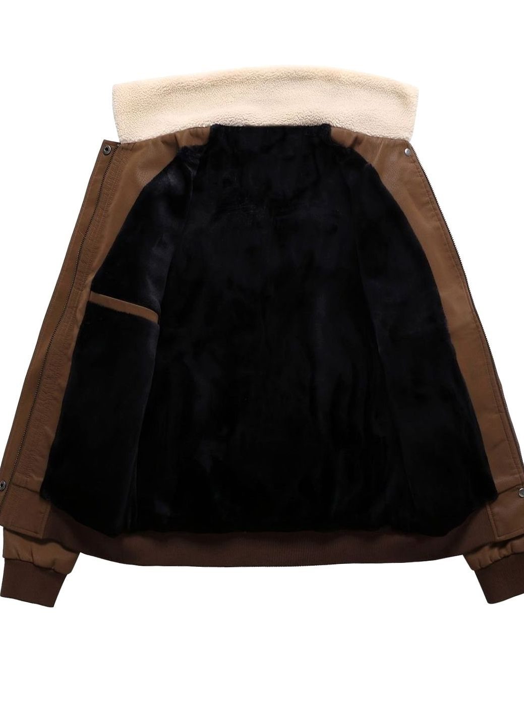 Sherpa Collar Faux Leather Bomber Jacket for Men - View 15