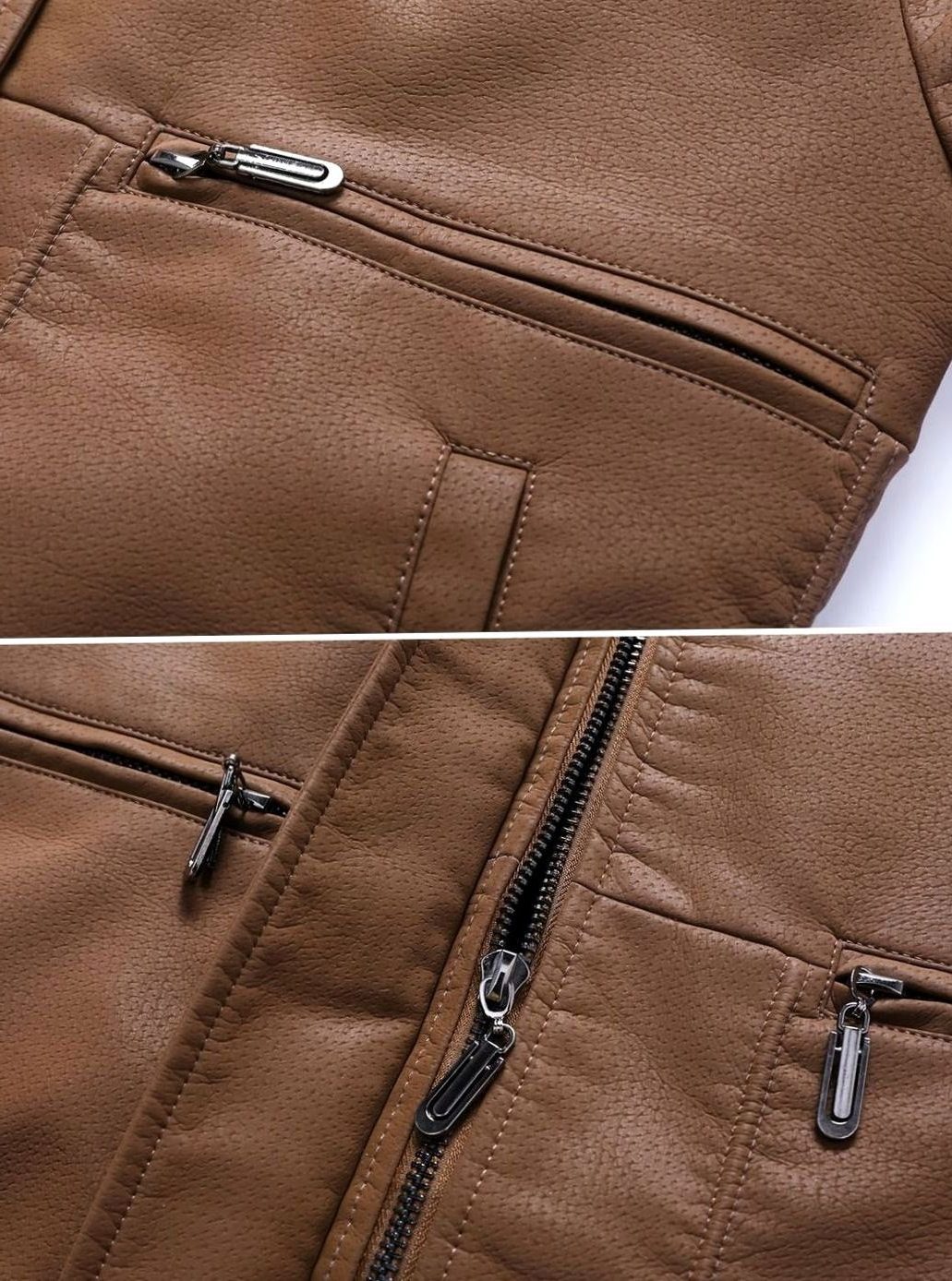 Sherpa Collar Faux Leather Bomber Jacket for Men - View 17