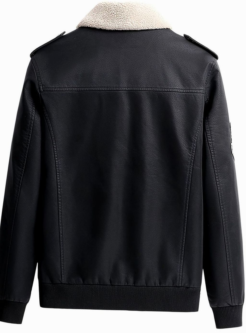 Sherpa Collar Faux Leather Bomber Jacket for Men - View 5