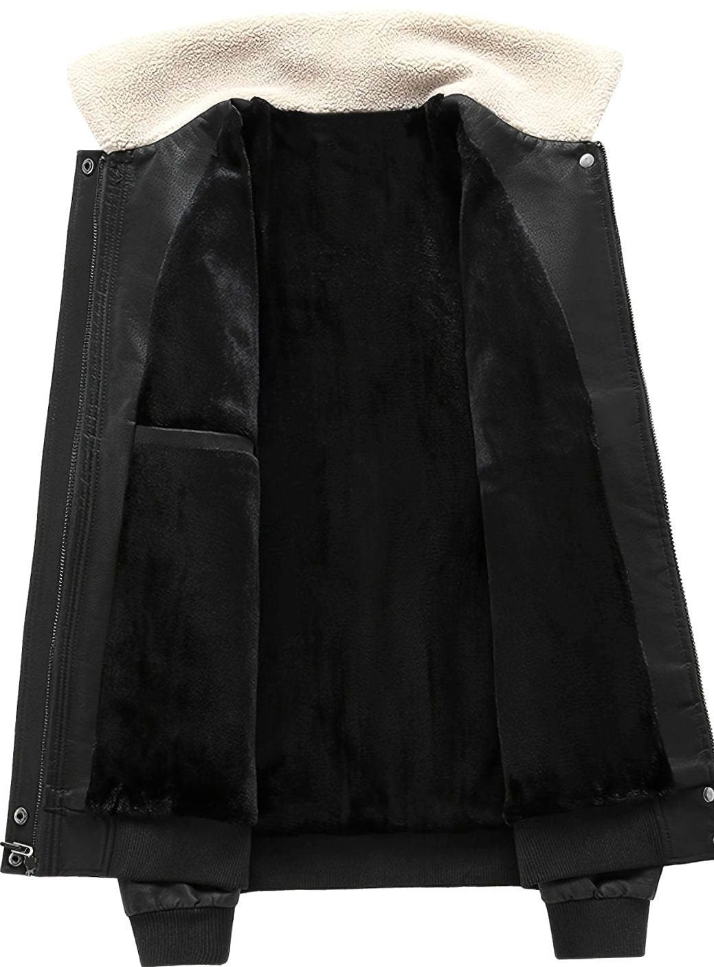 Sherpa Collar Faux Leather Bomber Jacket for Men - View 6