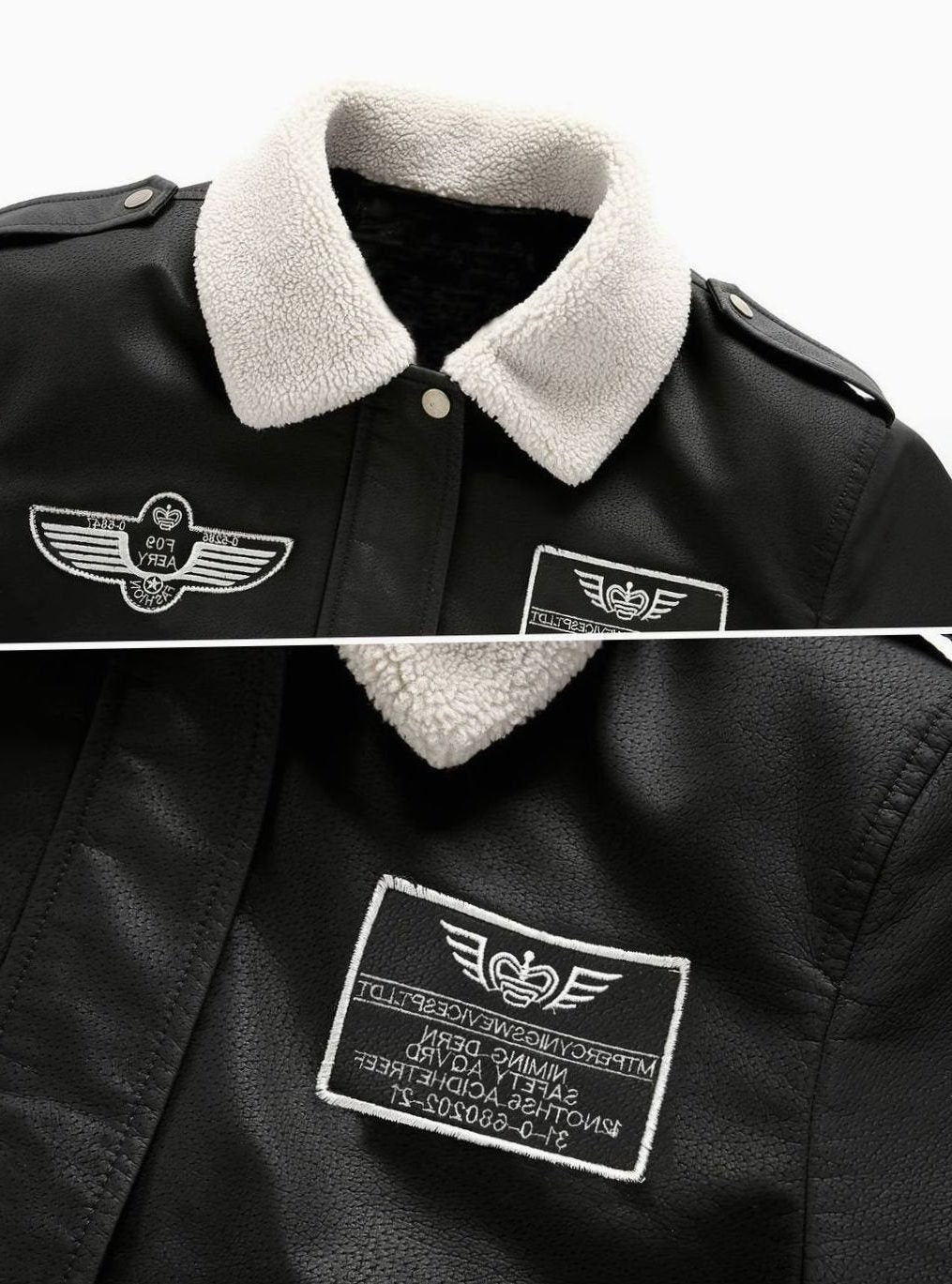 Sherpa Collar Faux Leather Bomber Jacket for Men - View 7