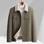 Sherpa Lined Button-Up Winter Jacket with Flap Pockets for Men