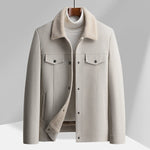 Sherpa Lined Button-Up Winter Jacket with Flap Pockets for Men - White