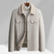Sherpa Lined Button-Up Winter Jacket with Flap Pockets for Men - White