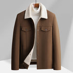 Sherpa Lined Button-Up Winter Jacket with Flap Pockets for Men - Brown