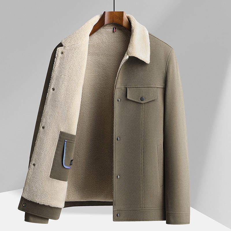 Sherpa Lined Button-Up Winter Jacket with Flap Pockets for Men - View 2