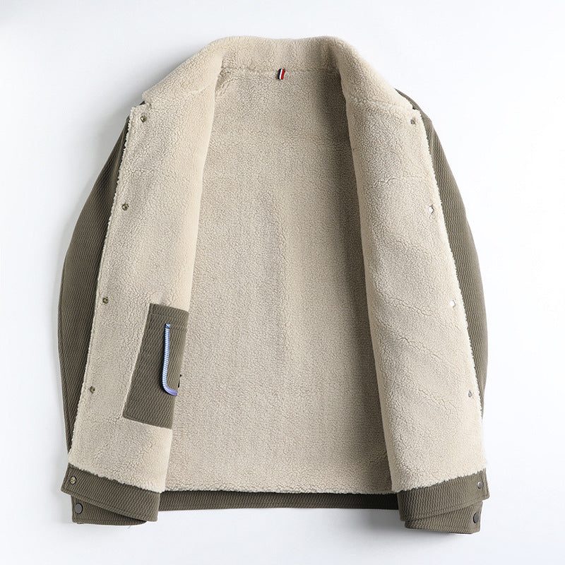 Sherpa Lined Button-Up Winter Jacket with Flap Pockets for Men - View 3