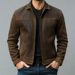 Shirt Collar Zip-Up Leather Jacket for Men
