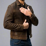 Shirt Collar Zip-Up Leather Jacket for Men - View 4