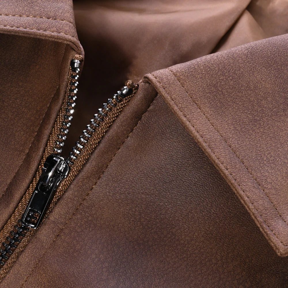 Shirt Collar Zip-Up Leather Jacket for Men - View 5