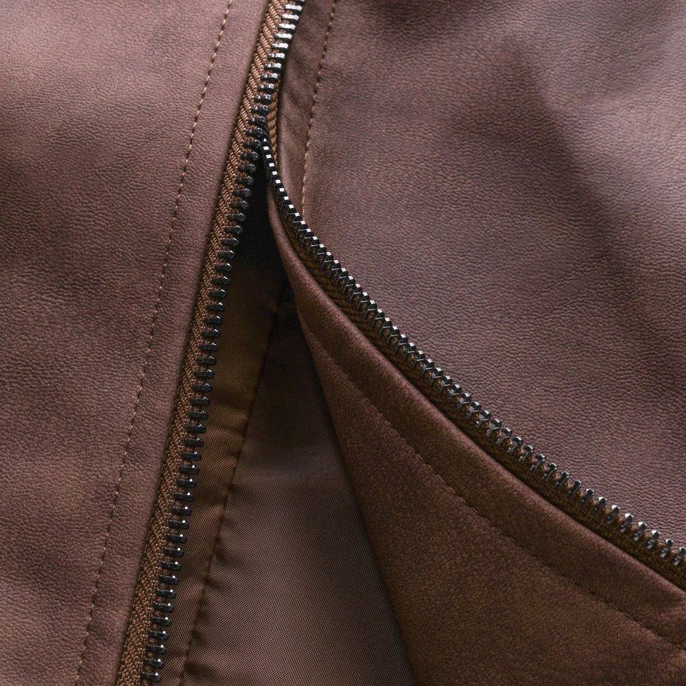 Shirt Collar Zip-Up Leather Jacket for Men - View 7