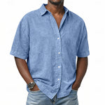 Short Sleeve Button-Down Denim Shirt for Men - Light Blue
