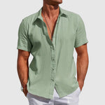 Short Sleeve Button-Down Linen Shirt for Men - Sage Green