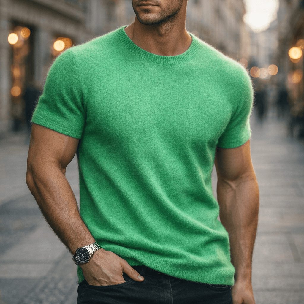 Short Sleeve Crew Neck Knit Cashmere Sweater for Men