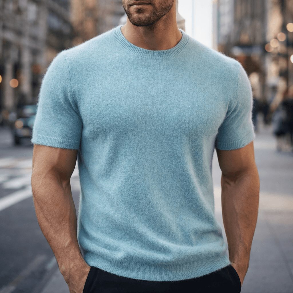 Short Sleeve Crew Neck Knit Cashmere Sweater for Men - Mint