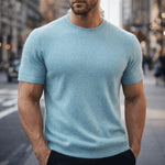Short Sleeve Crew Neck Knit Cashmere Sweater for Men - Mint