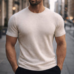 Short Sleeve Crew Neck Knit Cashmere Sweater for Men - Beige