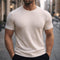 Short Sleeve Crew Neck Knit Cashmere Sweater for Men - Beige