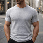 Short Sleeve Crew Neck Knit Cashmere Sweater for Men - Gray