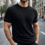 Short Sleeve Crew Neck Knit Cashmere Sweater for Men - Black