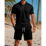 Short Sleeve Polo Drawstring Shorts Set for Men
