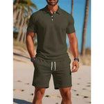 Short Sleeve Polo Drawstring Shorts Set for Men - Army Green