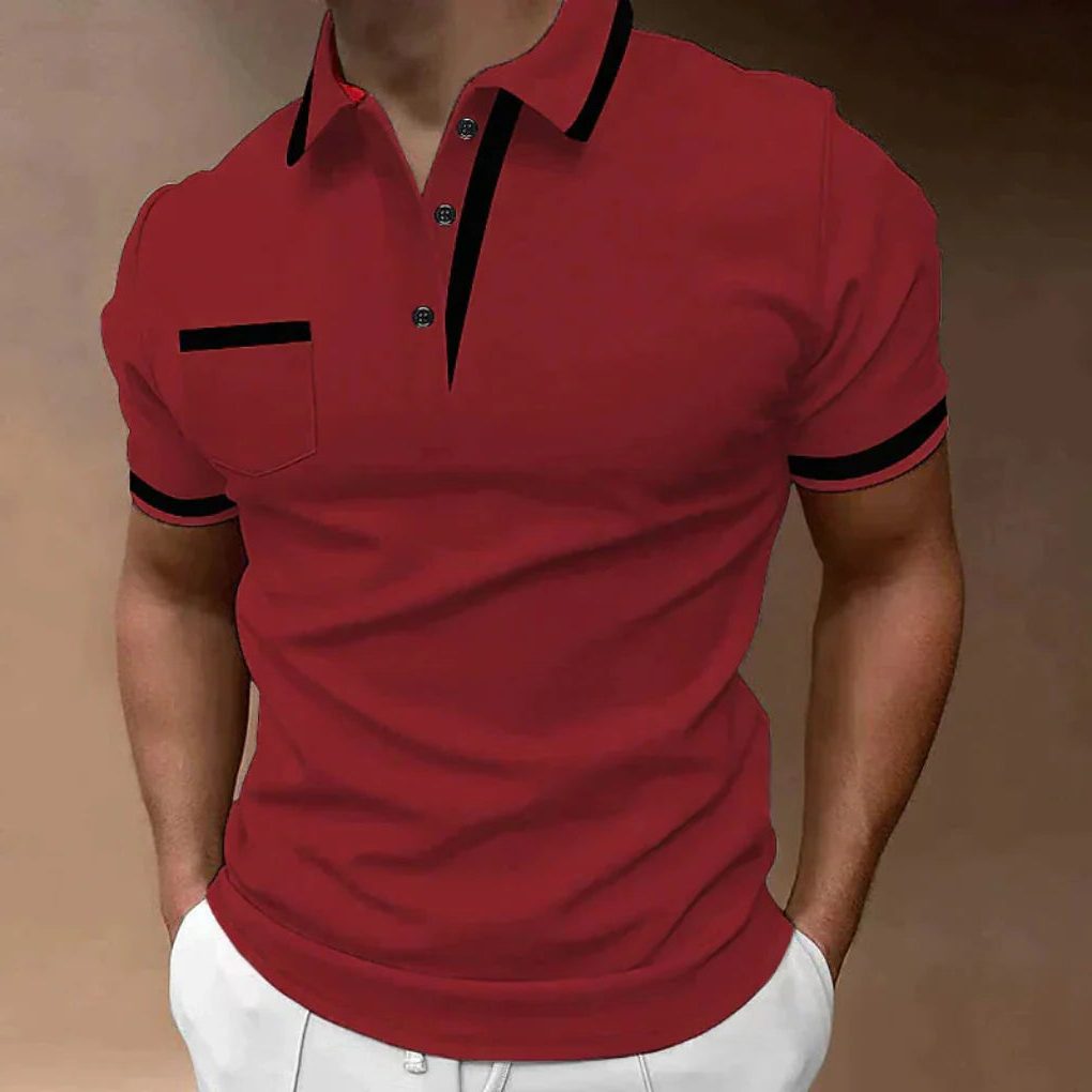Short-Sleeve Polo Shirt with Contrast Collar for Men - Red