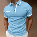 Short-Sleeve Polo Shirt with Contrast Collar for Men - Blue