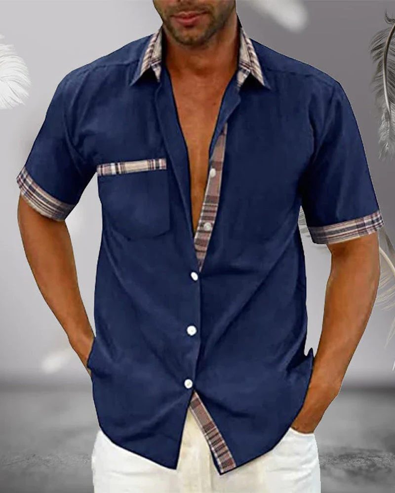 Short Sleeve Stand Collar Button-Down Shirt for Men - View 12