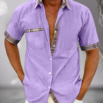 Short Sleeve Stand Collar Button-Down Shirt for Men - Purple