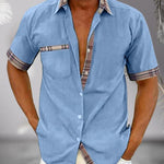 Short Sleeve Stand Collar Button-Down Shirt for Men - Navy