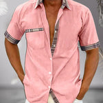 Short Sleeve Stand Collar Button-Down Shirt for Men - Dark Pink