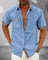 Short Sleeve Stand Collar Button-Down Shirt for Men - Blue